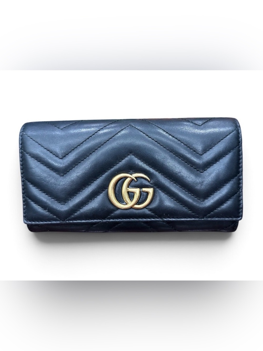 Gucci Marmont Chevron Quilted Black Leather Wallet with Gold GG EUC - Picture 8 of 9